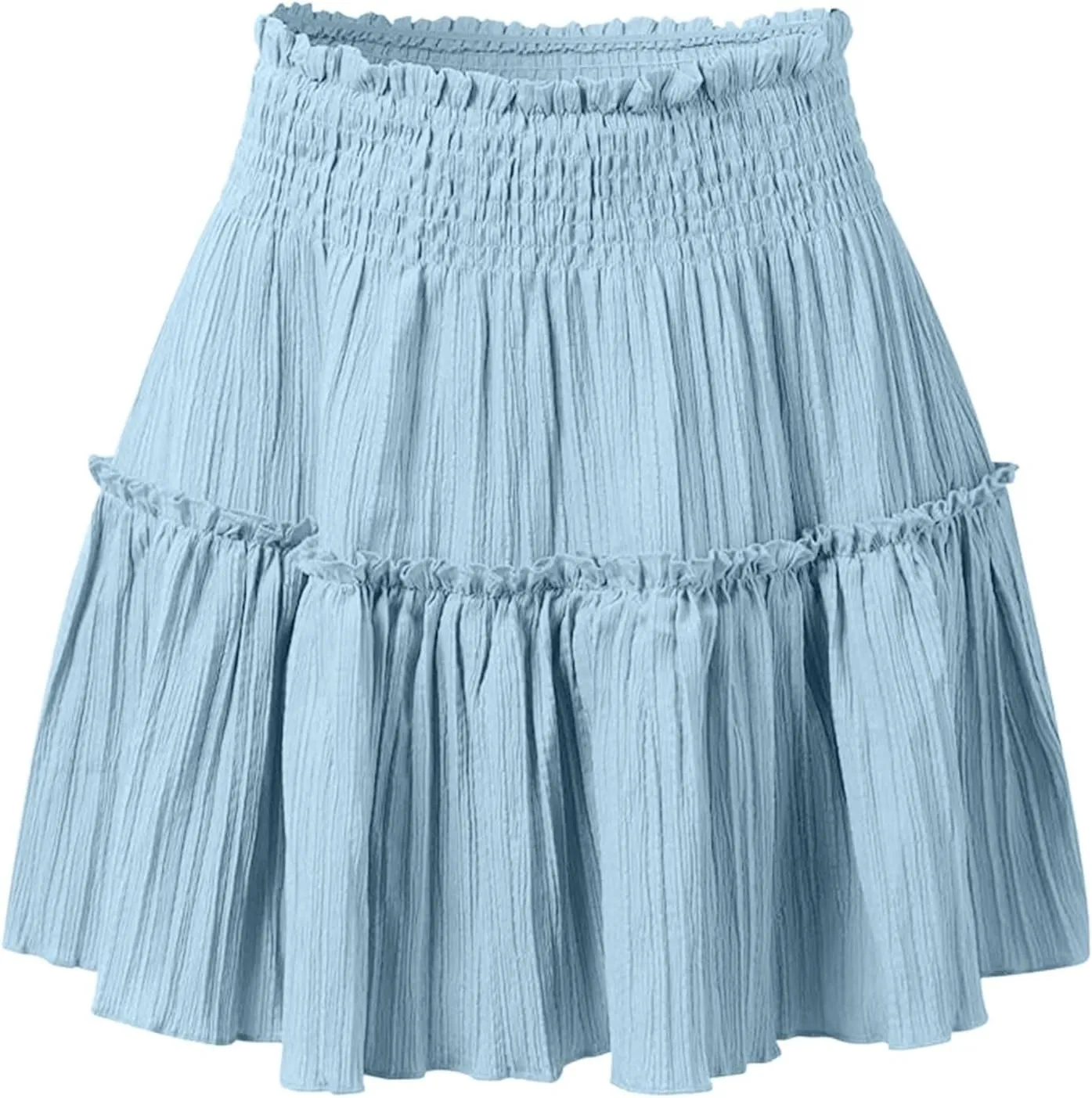 Womens Pleated Mini Skater Skirts Elastic High Waisted Ruffle Flowy Flared A Line Short Skirt