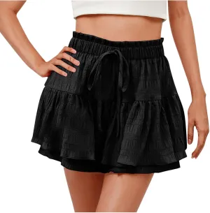 Women's Pleated Skirt Cute High Waist Ruffle Mini Skirt Tiered Flowy Swing Skirts Summer Casual Beach Skirts