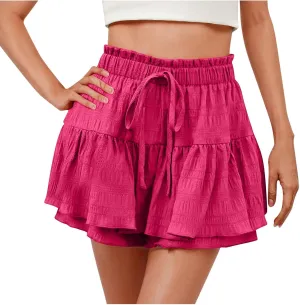 Women's Pleated Skirt Cute High Waist Ruffle Mini Skirt Tiered Flowy Swing Skirts Summer Casual Beach Skirts