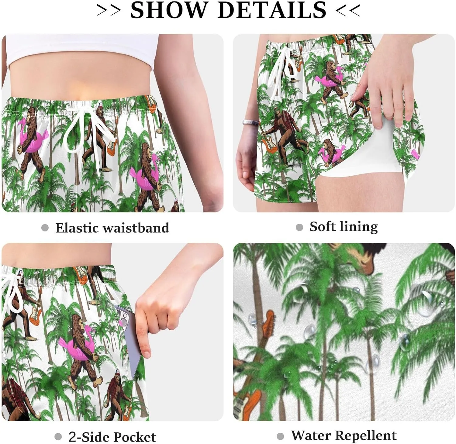 Womens Quick Dry Beach Shorts Athletic Swim Bottom Swimsuit with Liner Pockets