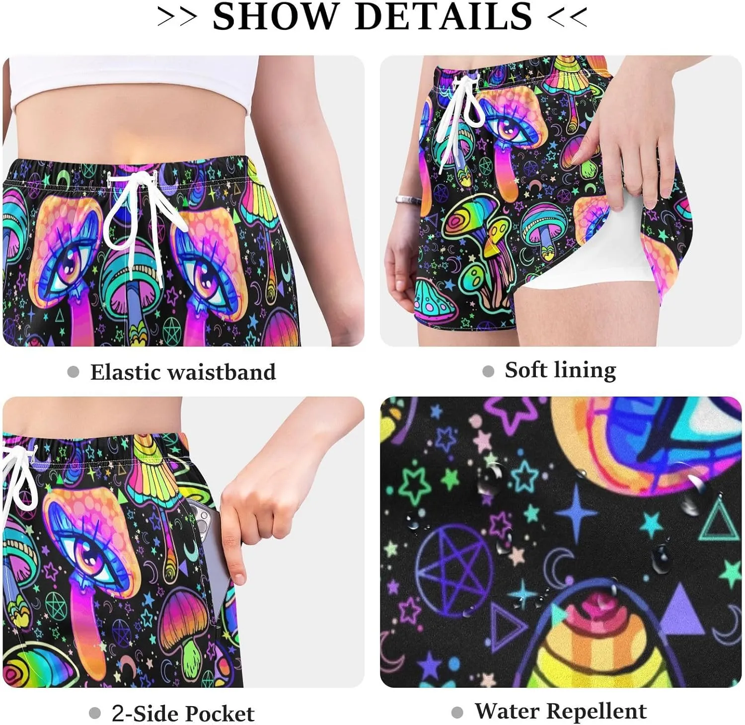 Womens Quick Dry Beach Shorts Athletic Swim Bottom Swimsuit with Liner Pockets