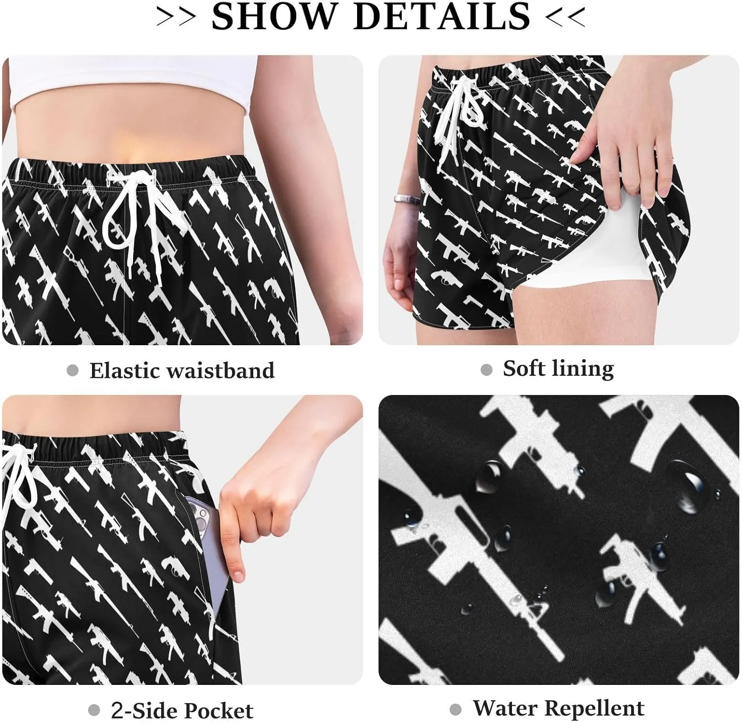 Womens Quick Dry Beach Shorts Athletic Swim Bottom Swimsuit with Liner Pockets