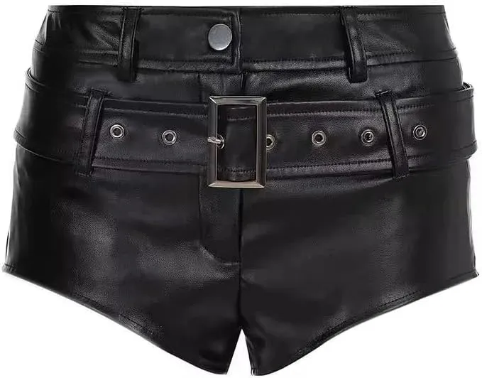 Womens Sexy High-Waisted Faux Leather Shorts Black PU Leather
