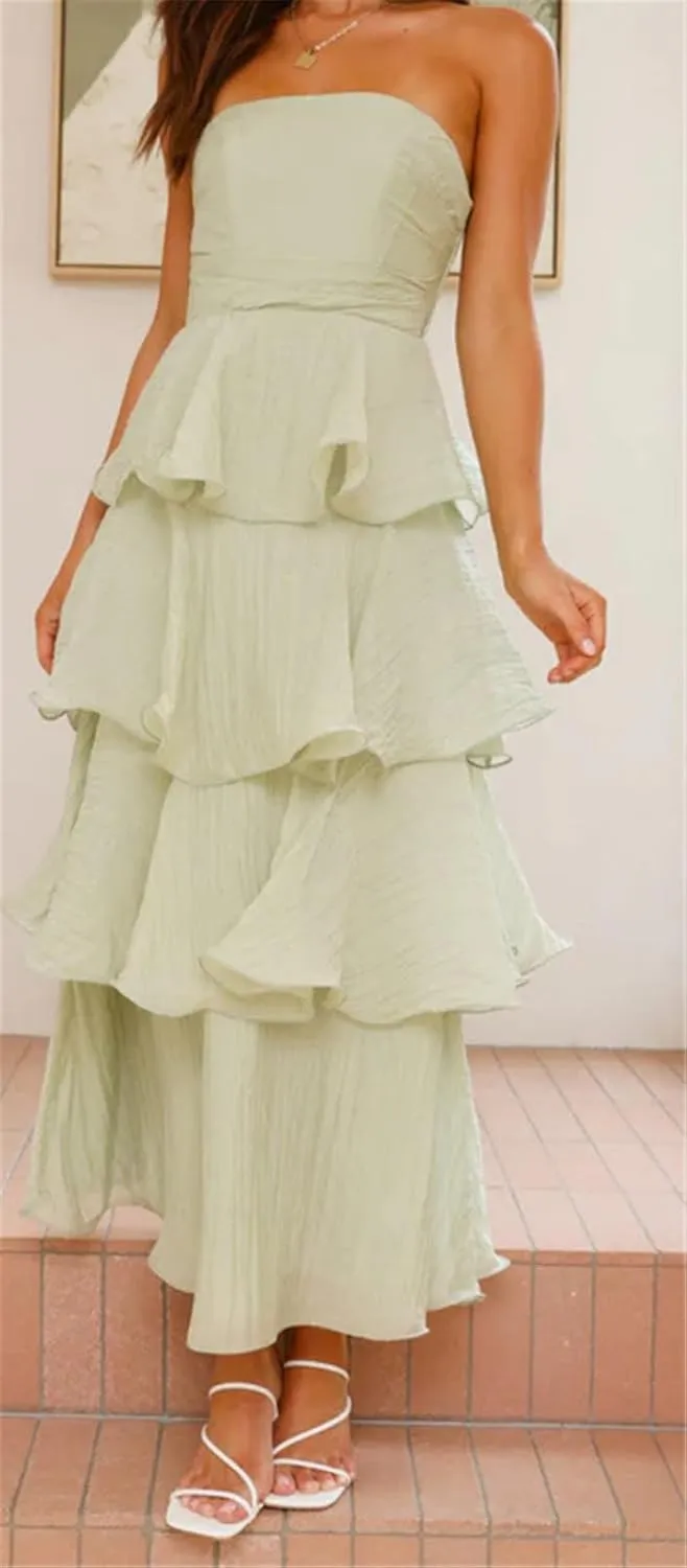 Womens Sexy Off Shoulder Ruffles Ruched Bodycon Party Clubwear Tiered Solid Dress