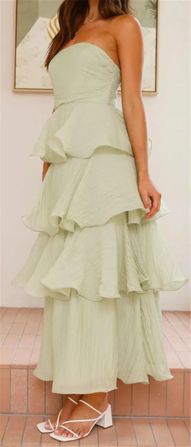 Womens Sexy Off Shoulder Ruffles Ruched Bodycon Party Clubwear Tiered Solid Dress