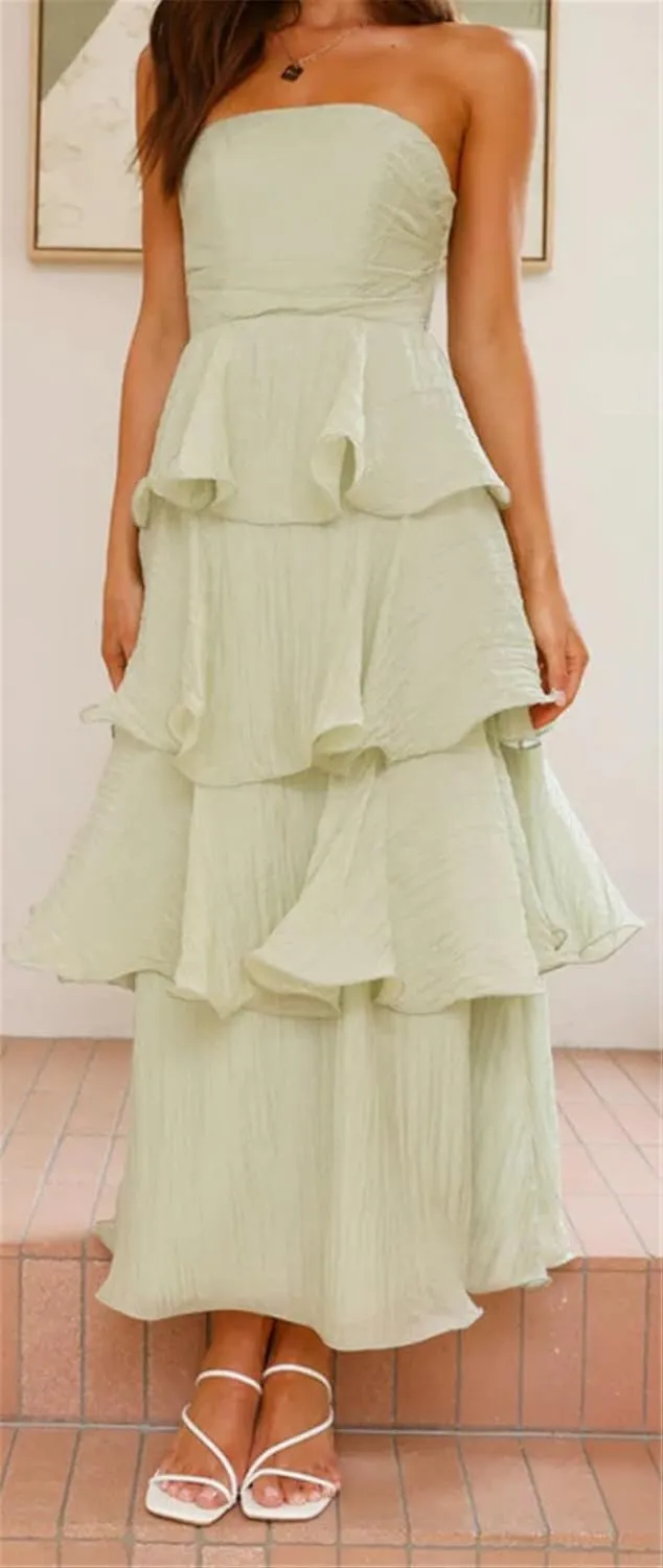Womens Sexy Off Shoulder Ruffles Ruched Bodycon Party Clubwear Tiered Solid Dress