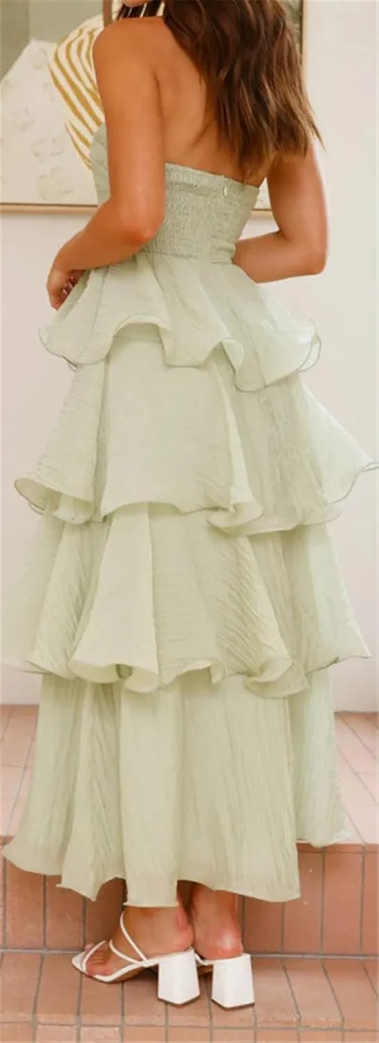 Womens Sexy Off Shoulder Ruffles Ruched Bodycon Party Clubwear Tiered Solid Dress