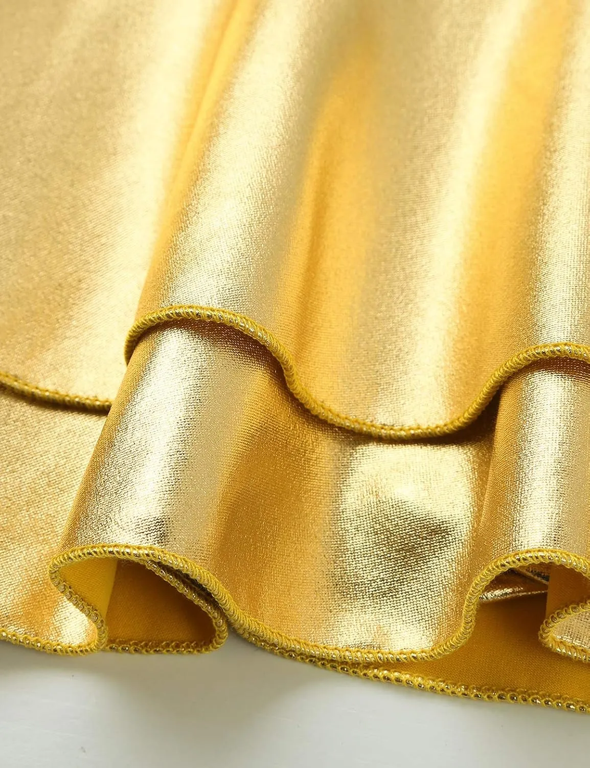 Women's Shiny Metallic Double Layered Ruffle Pleated Mini Skirt Rave Dance Festivals Costume