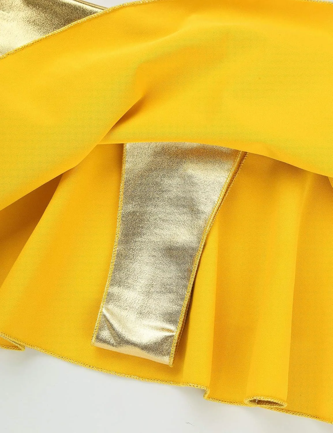 Women's Shiny Metallic Double Layered Ruffle Pleated Mini Skirt Rave Dance Festivals Costume