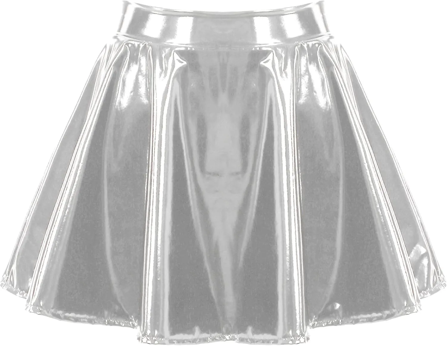 Women's Shiny Metallic Flared Mini Skirt Night Out Club Pleated Skater Skirts Clubwear