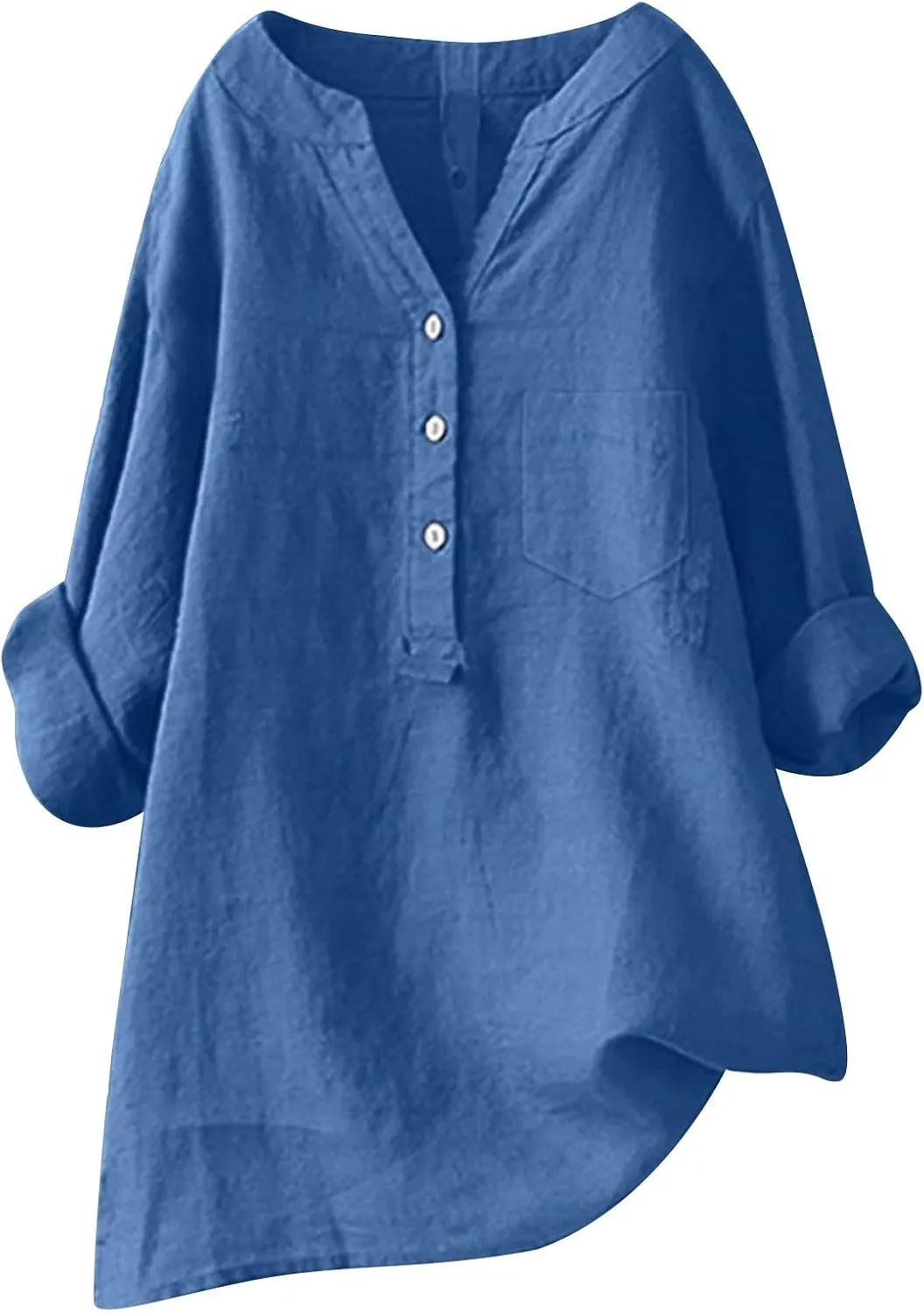 Women's Short Sleeve Linen Shirt Casual V-Neck Dressy T Shirt Floral Print Loose Fit Summer Tops