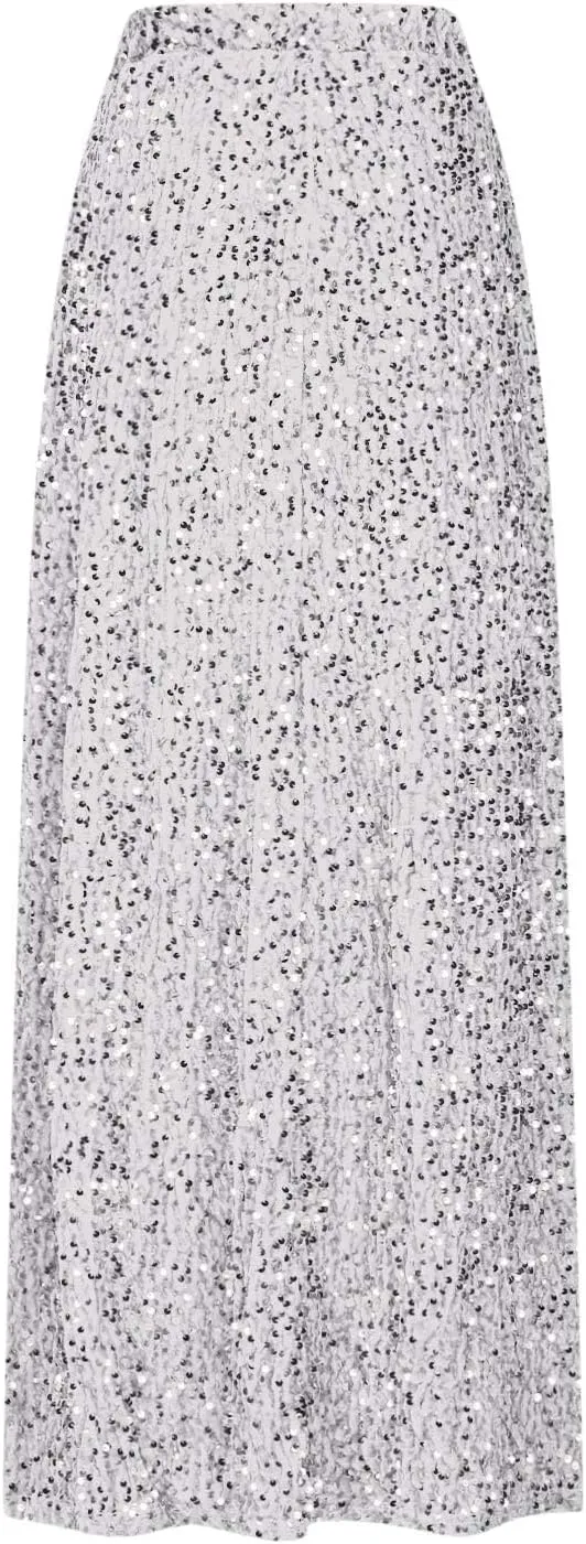 Womens Sparkly Sequin Long Skirt High Elastic Waist Glitter Sparkle A Line Maxi Skirt Night Out Party Wear for Ladies