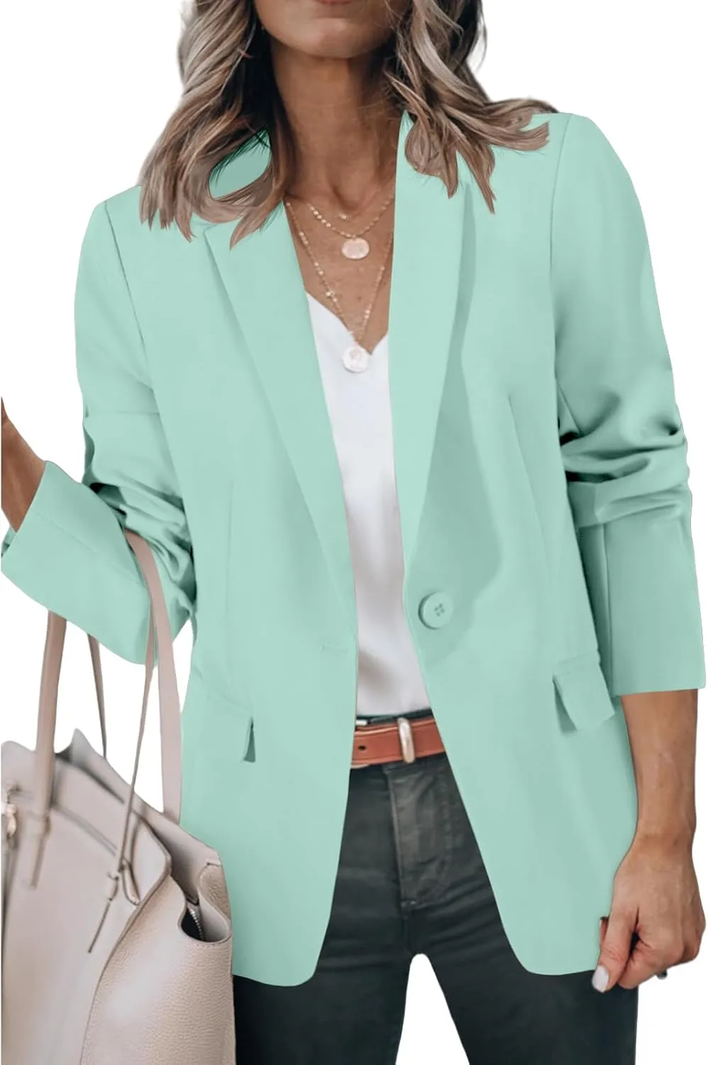 Womens Suit Jacket Business Casual Blazer Long Sleeve Lapel Open Front Button Work Blazer Jackets Trendy Clothes
