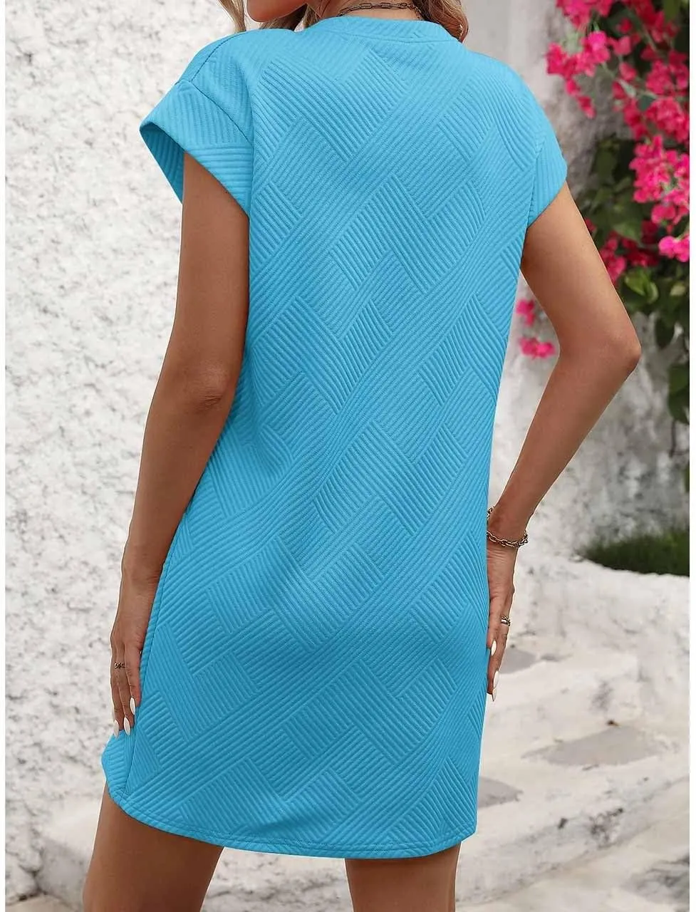 Women's Summer Casual Dresses O-Neck Short Sleeves Sundress with Pockets Tunic Shirt Spring Dresses for Women 2025