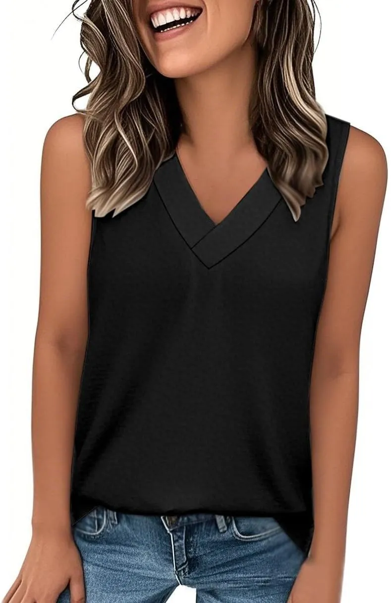 Women's Summer Tank Top Trendy 2025 Vacation Sleeveless V Neck Loose T-Shirts Beach Outfits Clothes