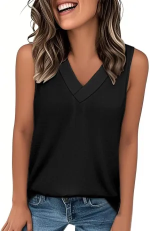 Women's Summer Tank Top Trendy 2025 Vacation Sleeveless V Neck Loose T-Shirts Beach Outfits Clothes