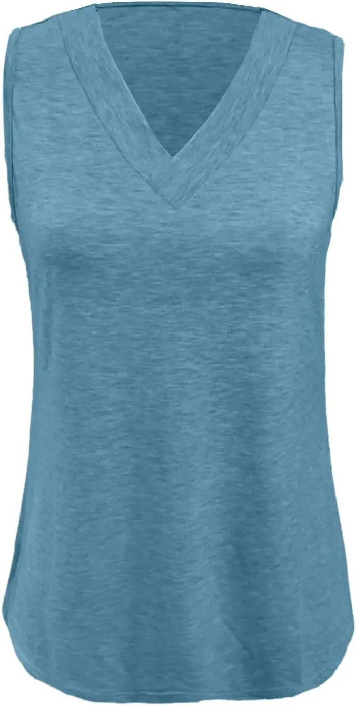Women's Summer Tank Tops Trendy 2025 Vacation Sleeveless V Neck Loose Fit Tshirt Clothing Outfits