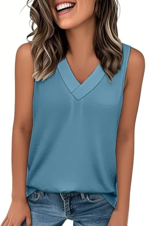 Women's Summer Tank Tops Trendy 2025 Vacation Sleeveless V Neck Loose Fit Tshirt Clothing Outfits