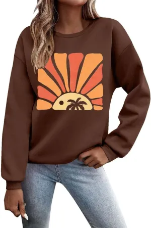 Womens Sweatshirt Graphic Print Trendy Casual Shirts Drop Shoulder Long Sleeve Crewneck Sweatshirts Outfits