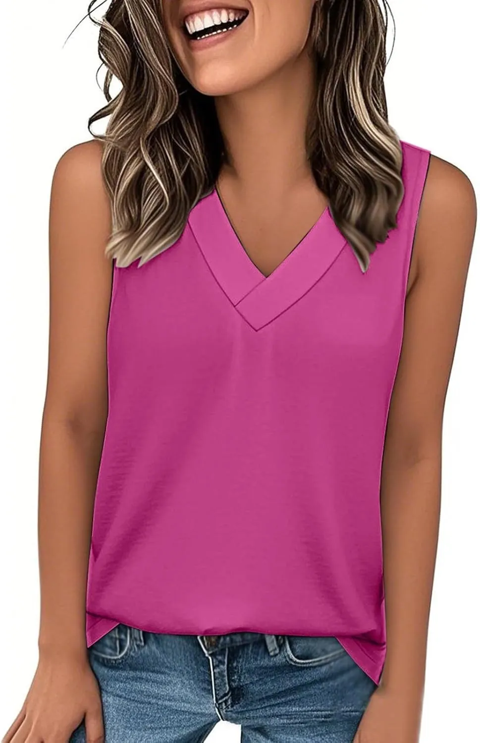 Womens Tank Tops 2025 Sleeveless Summer Vacation Beach Tees Shirts V Neck Basic Shirts