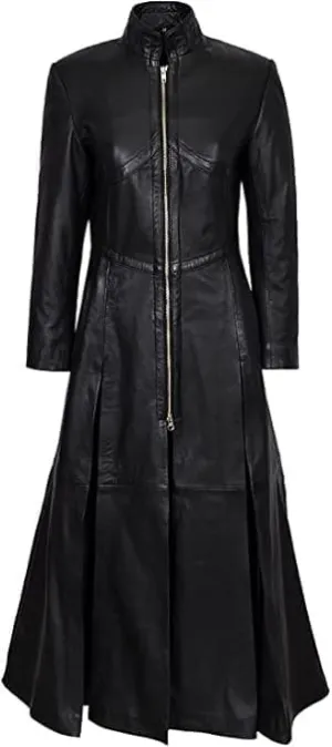 Womens The Matrix Resurrections Trinity Long Coat Cosplay Party Wear Ladies Genuine Lambskin Leather Trench Coat