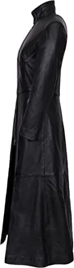 Womens The Matrix Resurrections Trinity Long Coat Cosplay Party Wear Ladies Genuine Lambskin Leather Trench Coat