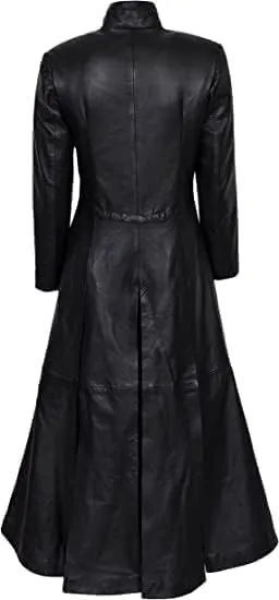 Womens The Matrix Resurrections Trinity Long Coat Cosplay Party Wear Ladies Genuine Lambskin Leather Trench Coat