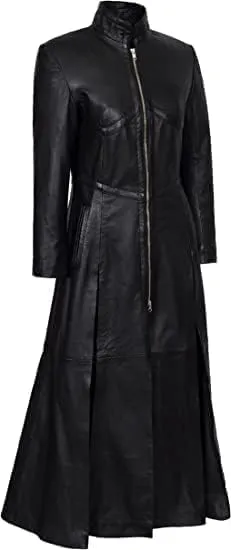 Womens The Matrix Resurrections Trinity Long Coat Cosplay Party Wear Ladies Genuine Lambskin Leather Trench Coat