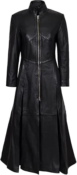 Womens The Matrix Resurrections Trinity Long Coat Cosplay Party Wear Ladies Genuine Lambskin Leather Trench Coat