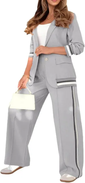 Women's Two Piece Sets Pants Suits 2 Piece Blazer Set Business Casual Blazer Jackets and Dressy Wide Leg Pant Suit Set