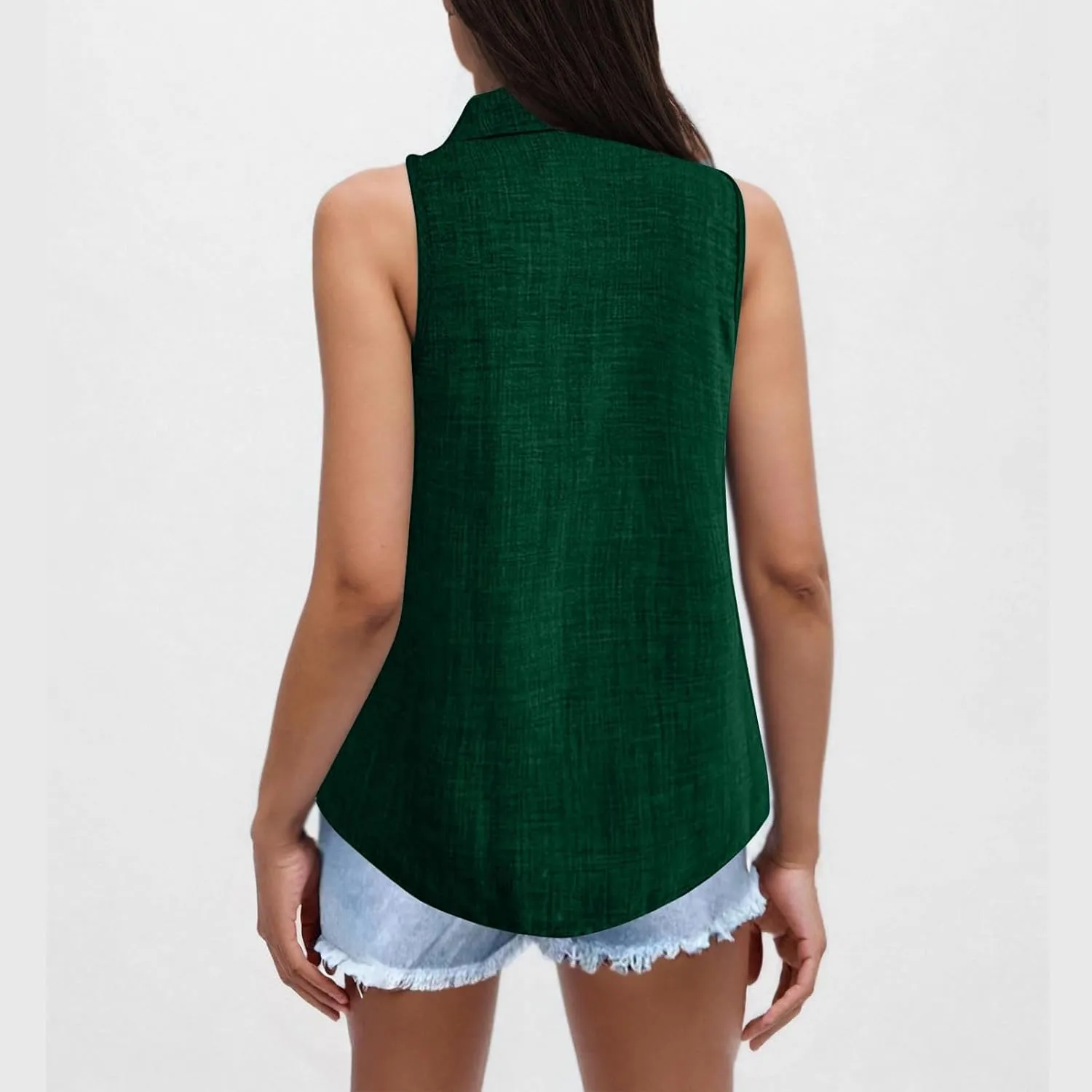 Women's Work Tops Button Down Linen Shirts Sleeveless Summer Blouses Business Casual Tshirts Trendy Tank Tops