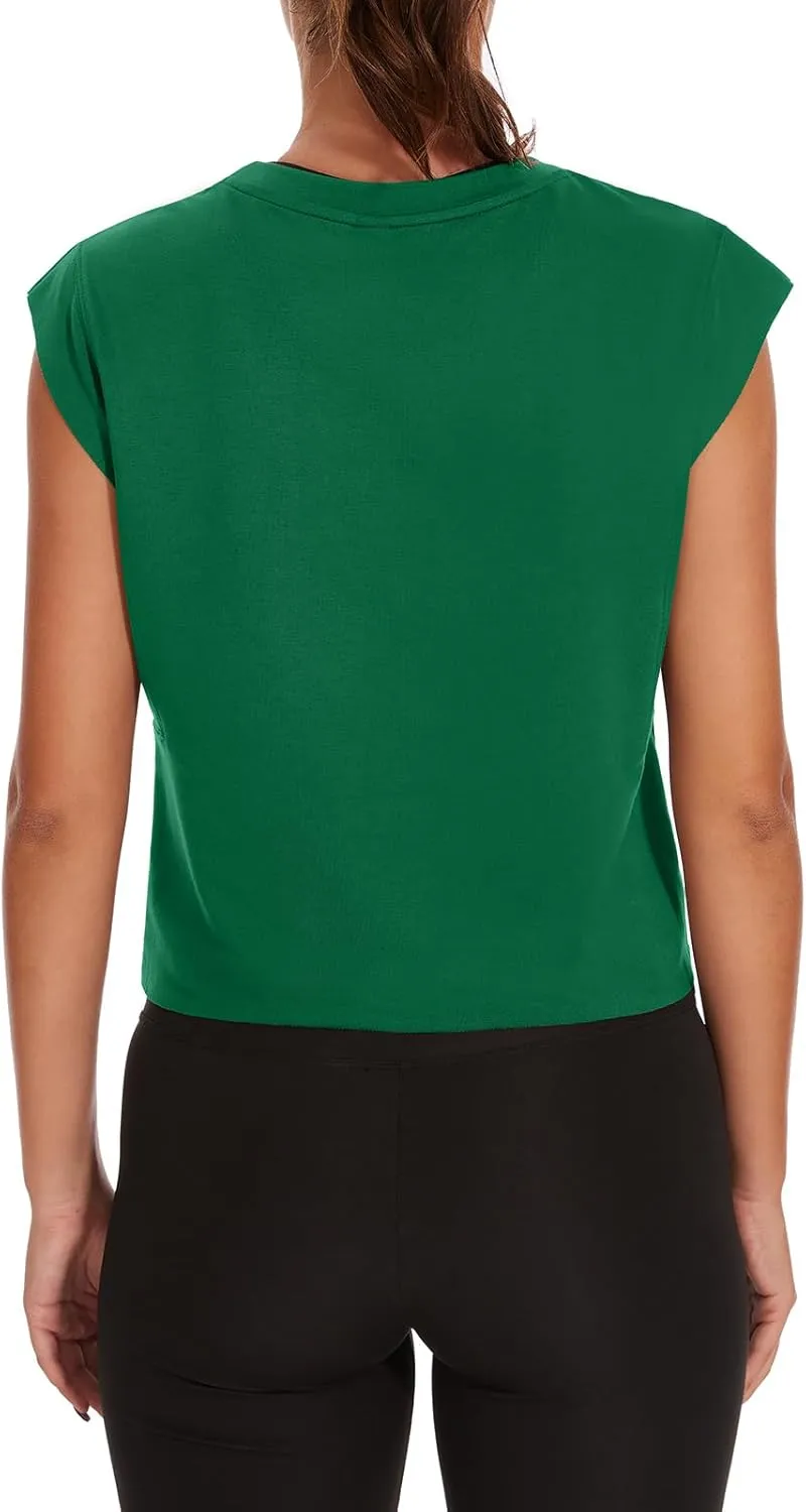 Womens Workout Crop Tank Tops Loose Sleeveless Summer T Shirts Oversize Active Yoga Gym Tee Y2k