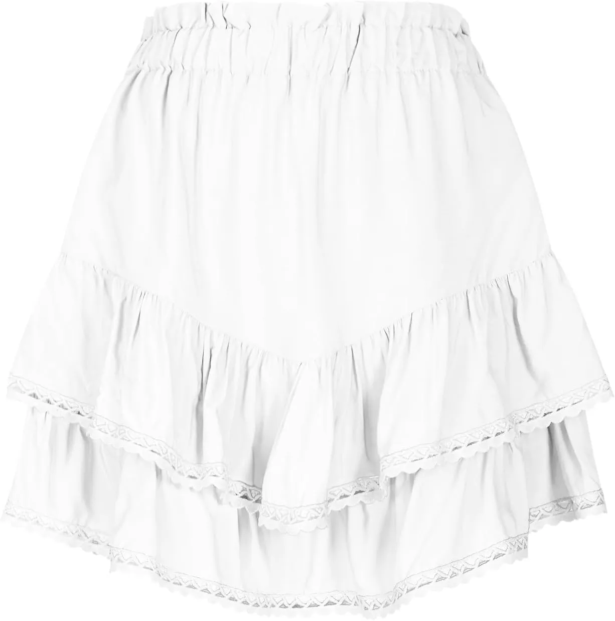 Womens Y2K High Waist Mini Skirt Lace Trim Tiered Ruffle Hem Cute Cake Skirts Summer Casual Loose Short Flared Skirt