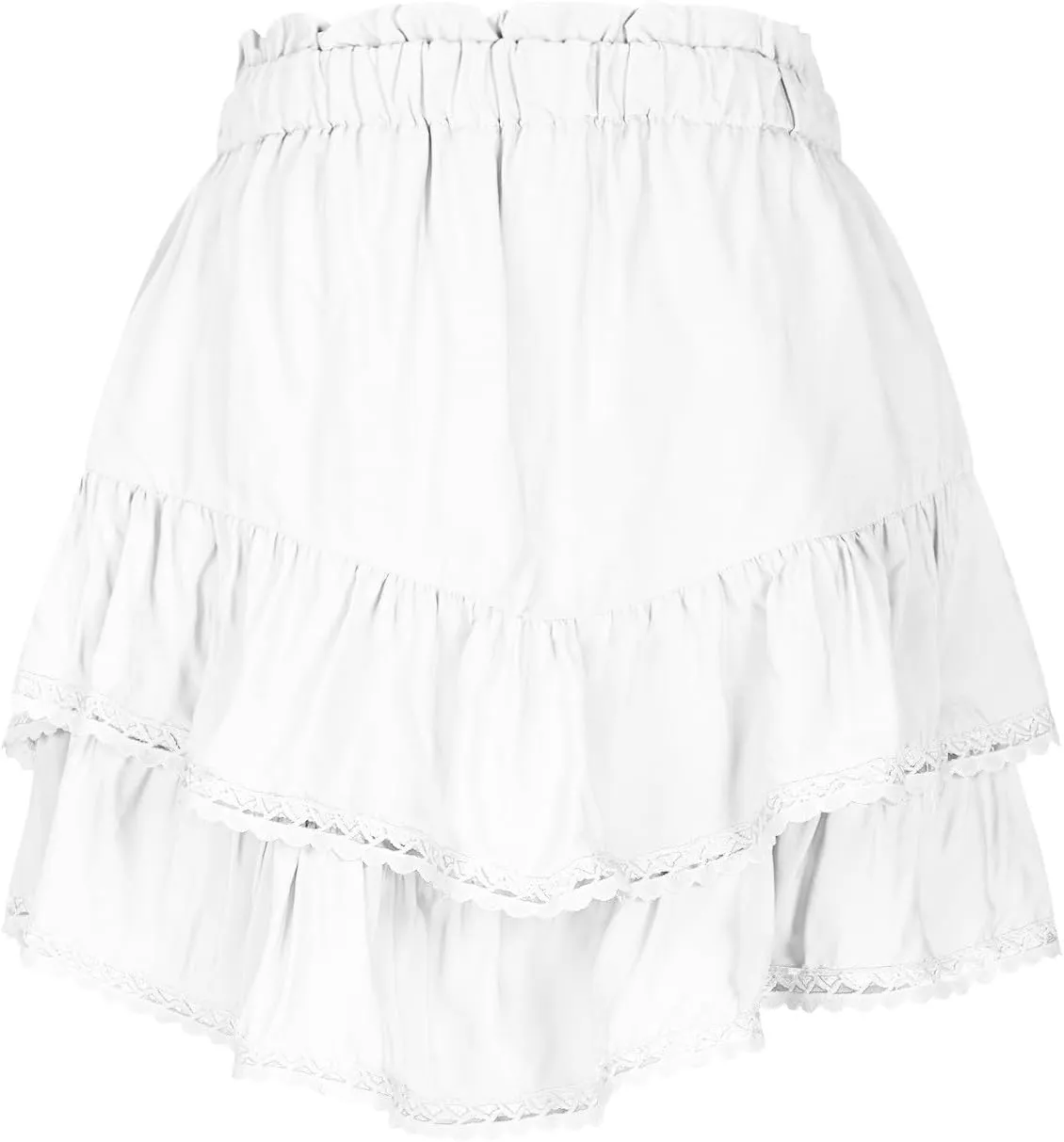 Womens Y2K High Waist Mini Skirt Lace Trim Tiered Ruffle Hem Cute Cake Skirts Summer Casual Loose Short Flared Skirt