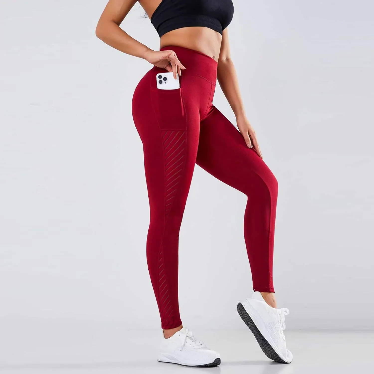 Womens Yoga Pants Tummy Control High Waist Mesh Leggings Lightweight Comfy Casual Workout Trousers with Pockets 2025