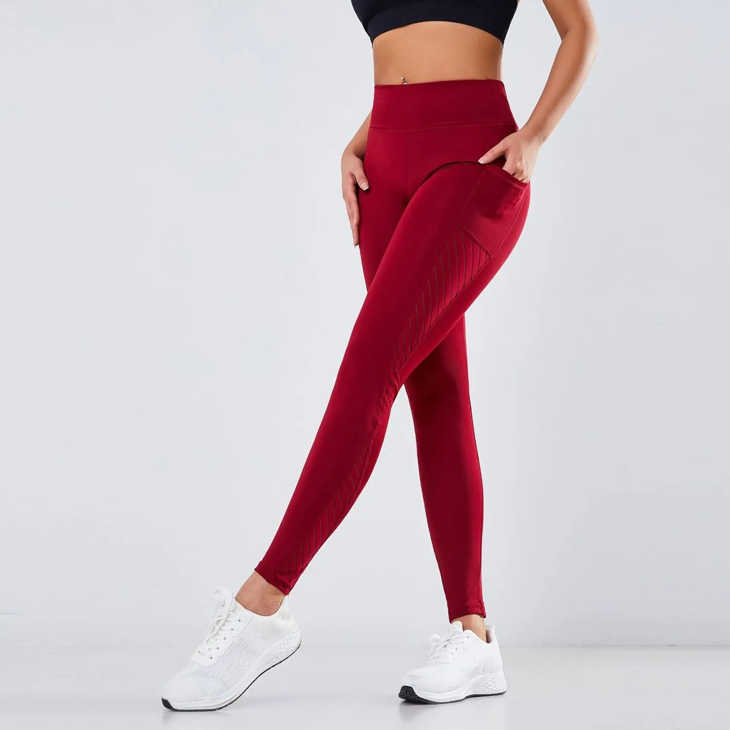Womens Yoga Pants Tummy Control High Waist Mesh Leggings Lightweight Comfy Casual Workout Trousers with Pockets 2025