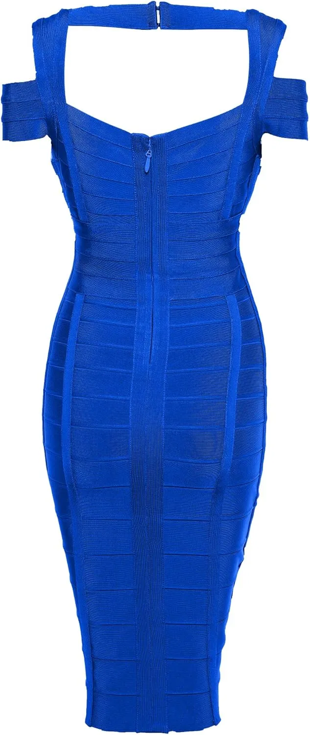 Womens's Spaghetti Strap Bandage Dresses Midi Bodycon Dress Clubwear Semi-Formal Dress