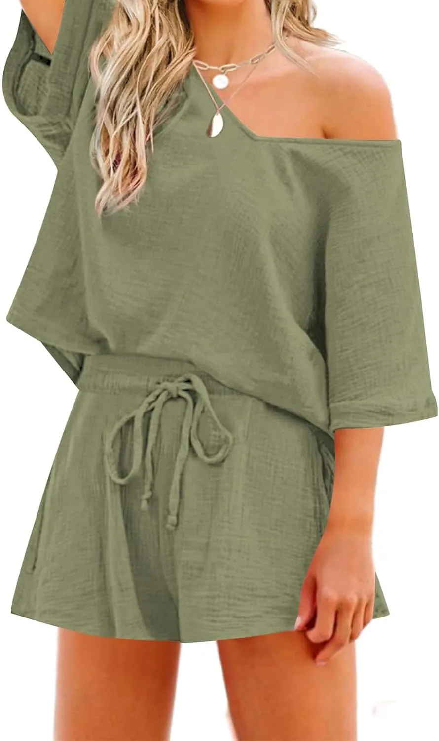 Workout Sets for Women Plus Size Outfits Cotton Linen V Neck Short Sleeve Tops Loose Fit Shorts Set Summer Outfits