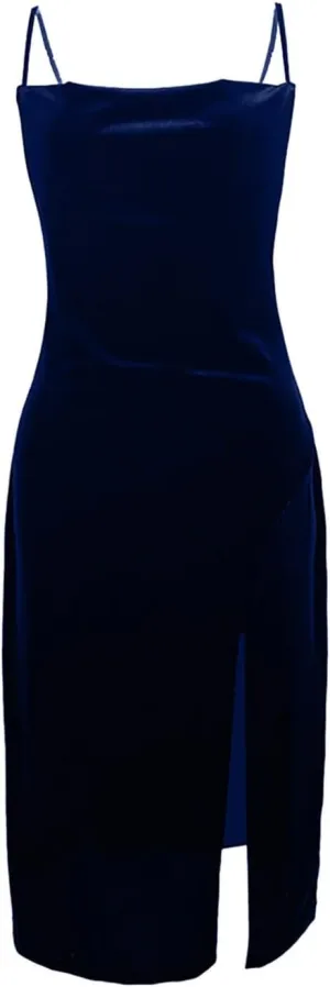 Xiaojmake Women's Sexy Velvet Spaghetti Straps Long Dress Ruched Bodycon Party Club Dresses Cocktail Party Dress with Slit