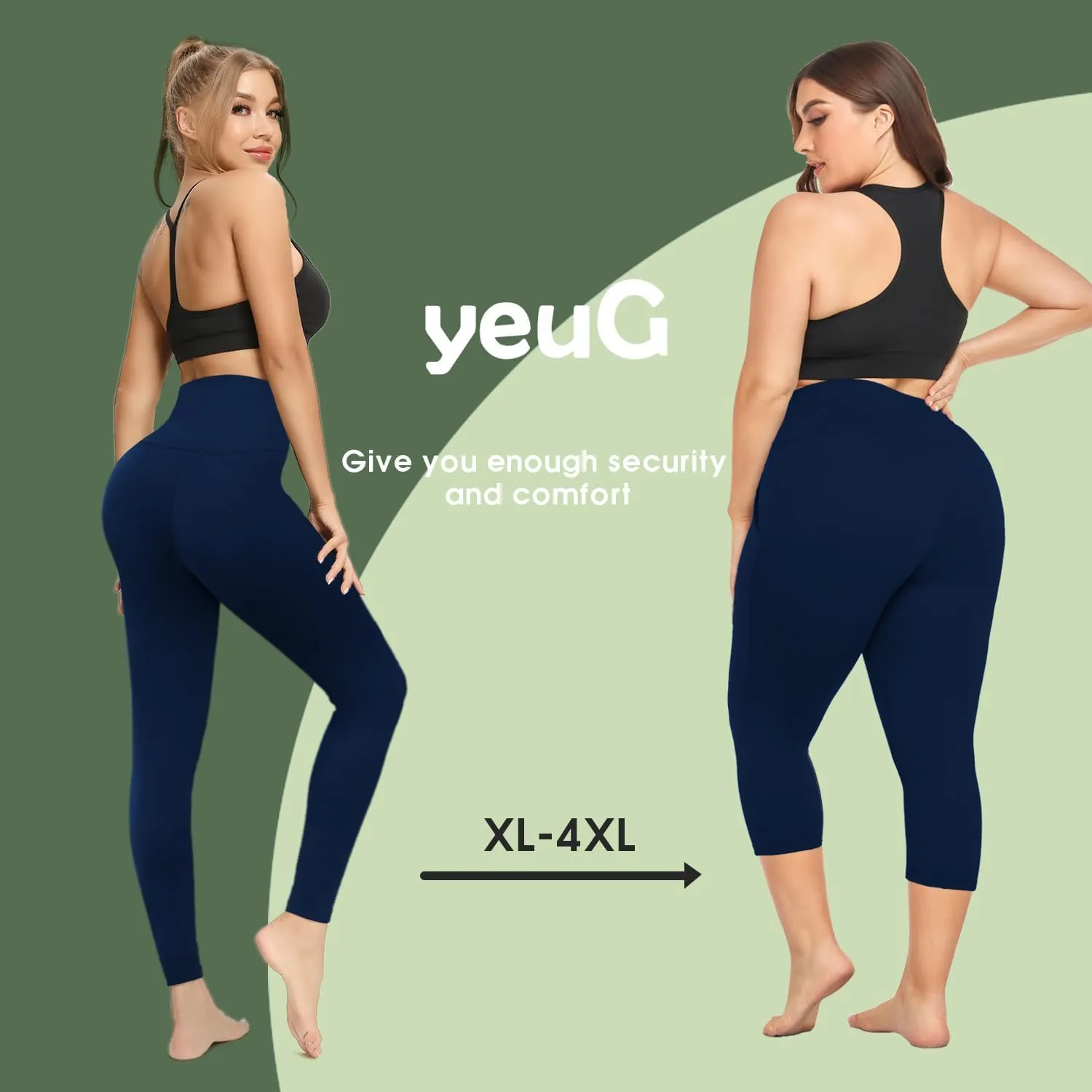 yeuG Plus Size Capri Leggings for Women-High Waisted Tummy Control Stretchy X-Large-4X Spandex Workout Running Yoga Pants