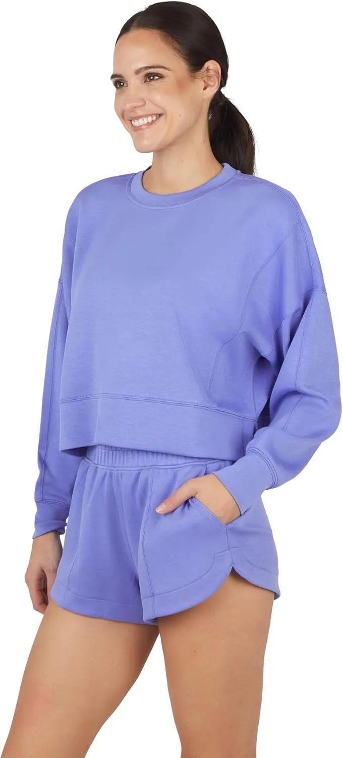 Yogalicious Softlite Zuri Cropped Crew Pullover Sweatshirt and Softlite Zuri Drawstring Short Set