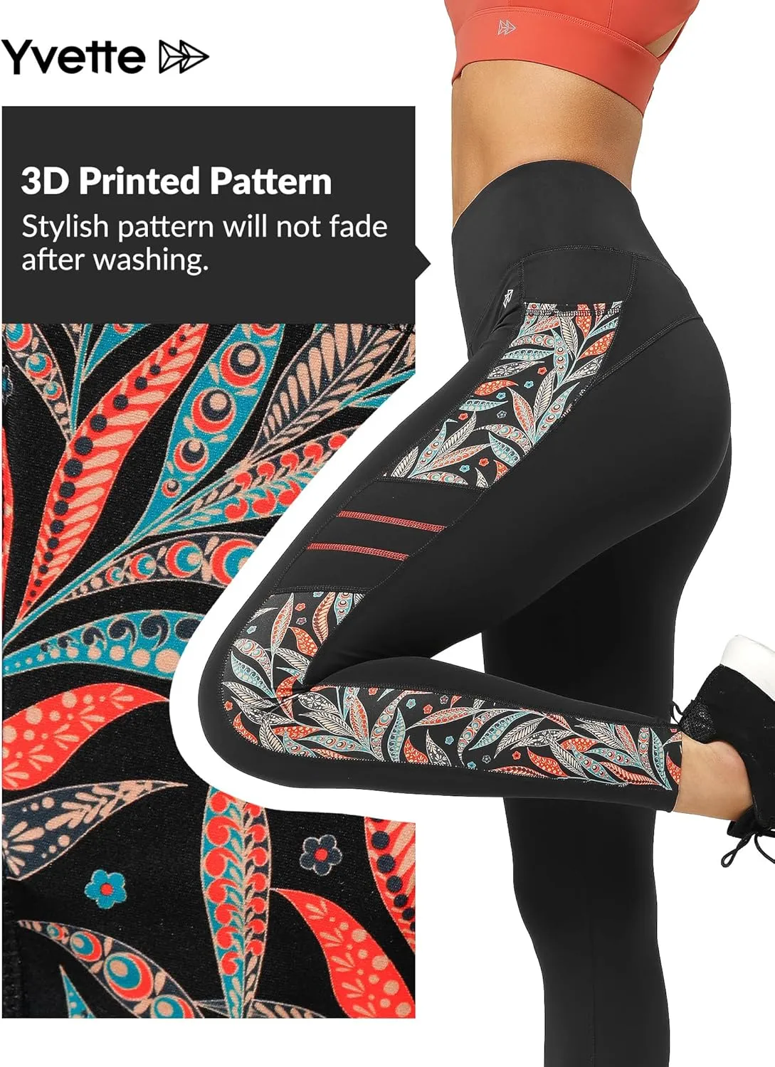 Yvette Printed Workout Leggings for Women High Waisted Yoga Pants with 2 Pockets Non See-Through Tummy Control