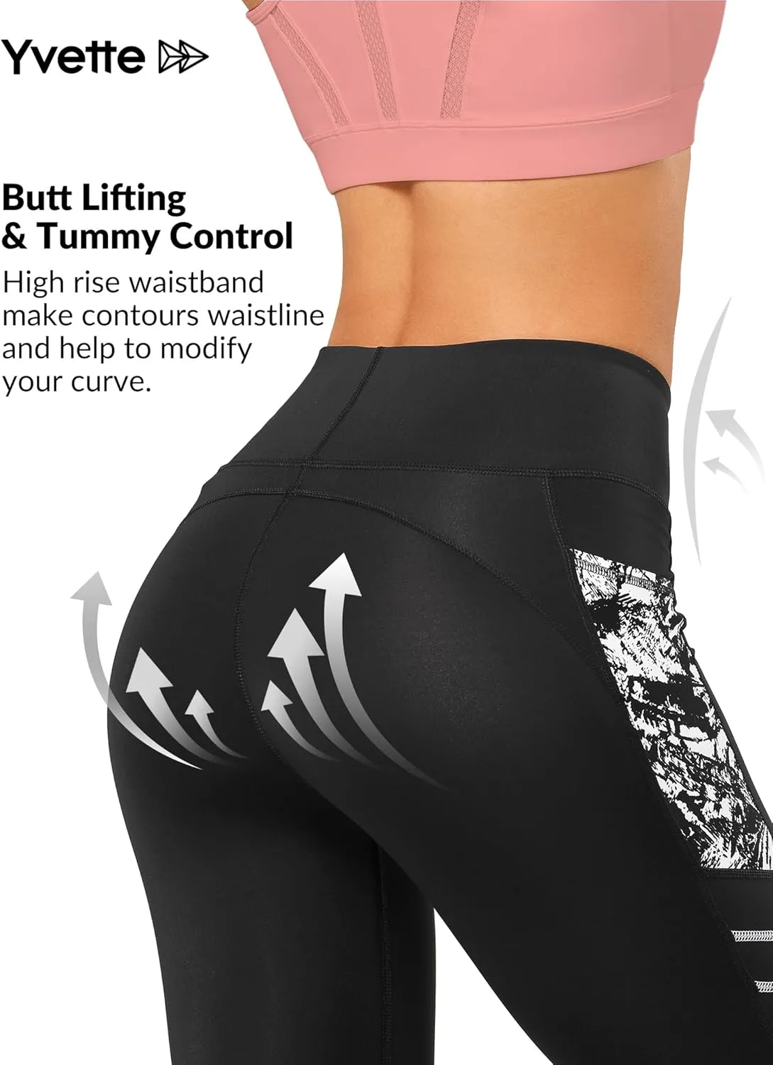 Yvette Printed Workout Leggings for Women High Waisted Yoga Pants with 2 Pockets Non See-Through Tummy Control