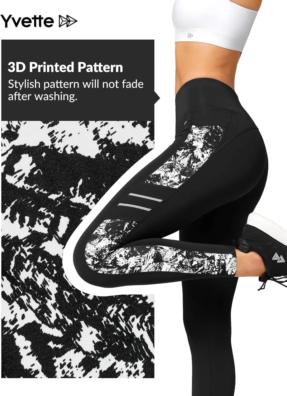 Yvette Printed Workout Leggings for Women High Waisted Yoga Pants with 2 Pockets Non See-Through Tummy Control