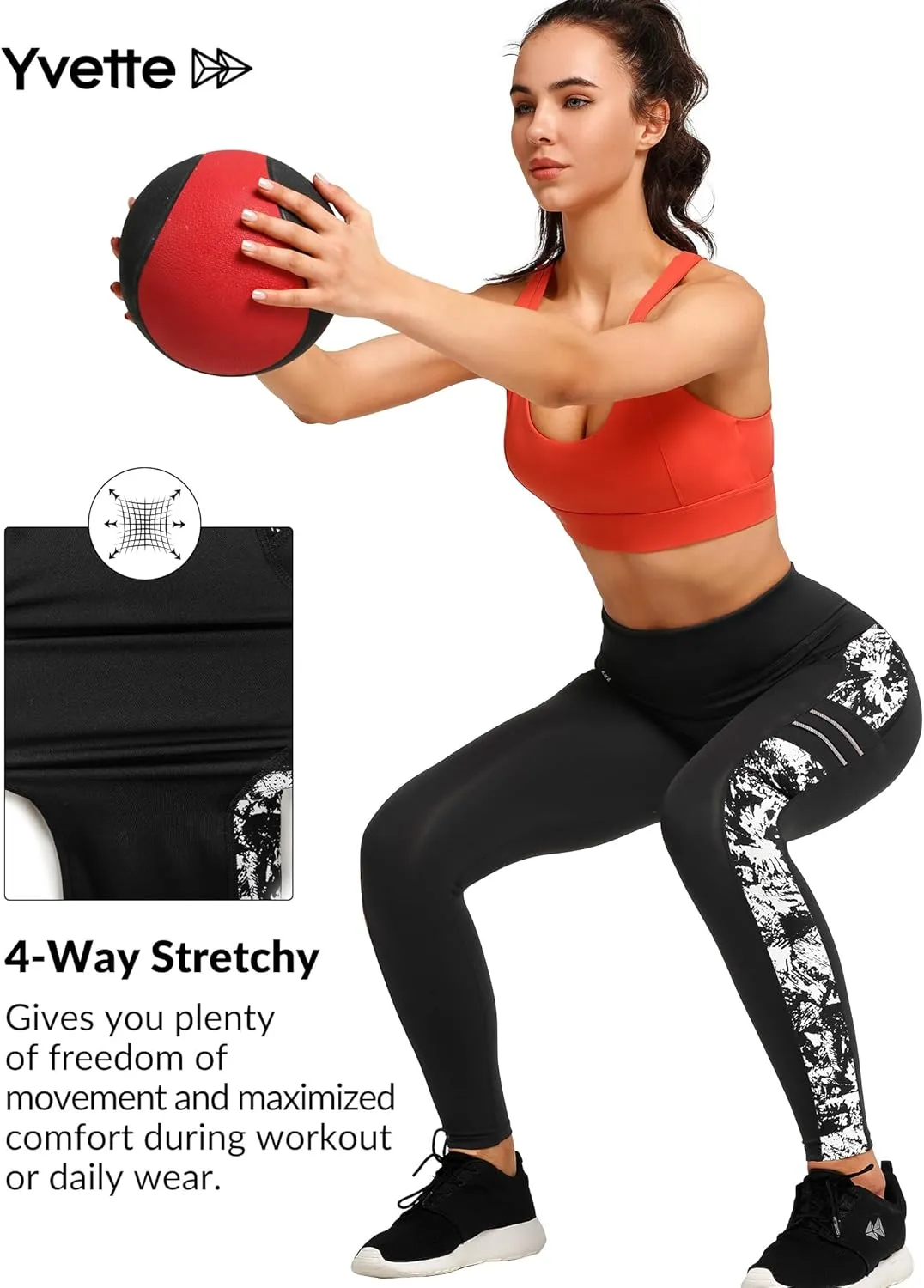 Yvette Printed Workout Leggings for Women High Waisted Yoga Pants with 2 Pockets Non See-Through Tummy Control